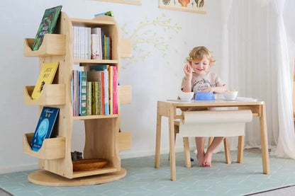 Mesasilla Solid Wood Rotating Bookshelf for Kids - 360 Degree Home Library