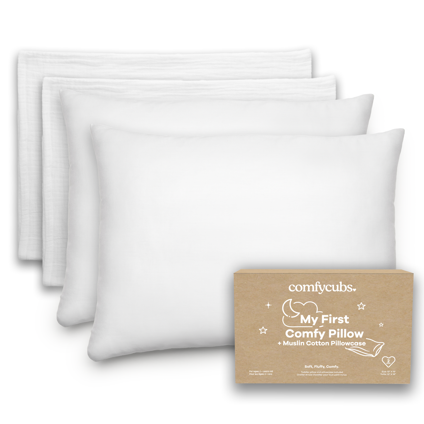 Toddler Pillows with Soft Muslin Pillow Case by Comfy Cubs - White