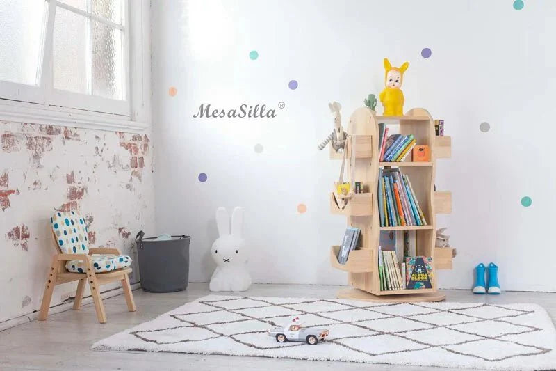 Mesasilla Solid Wood Rotating Bookshelf for Kids - 360 Degree Home Library