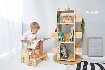 Mesasilla Solid Wood Rotating Bookshelf for Kids - 360 Degree Home Library