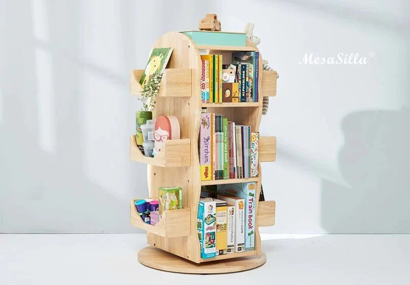 Mesasilla Solid Wood Rotating Bookshelf for Kids - 360 Degree Home Library