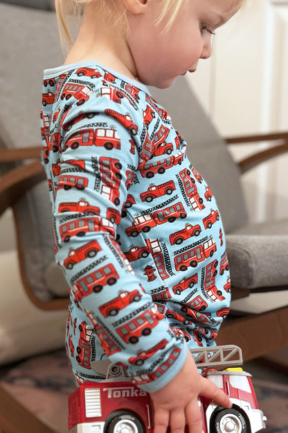 Long Sleeve Pajama Set - Fire Trucks