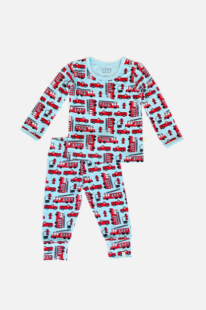 Long Sleeve Pajama Set - Fire Trucks