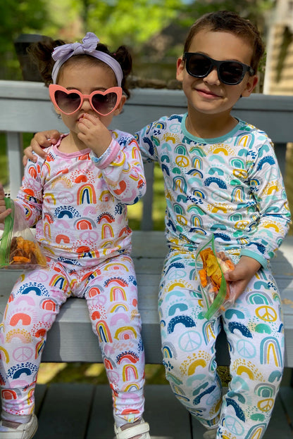 Long Sleeve Pajama Set - Rainbows Blue