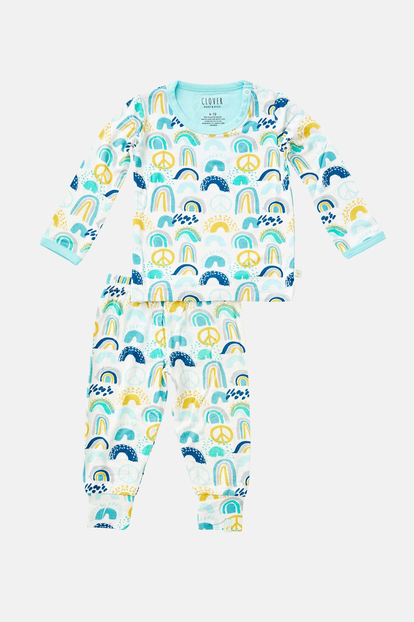 Long Sleeve Pajama Set - Rainbows Blue