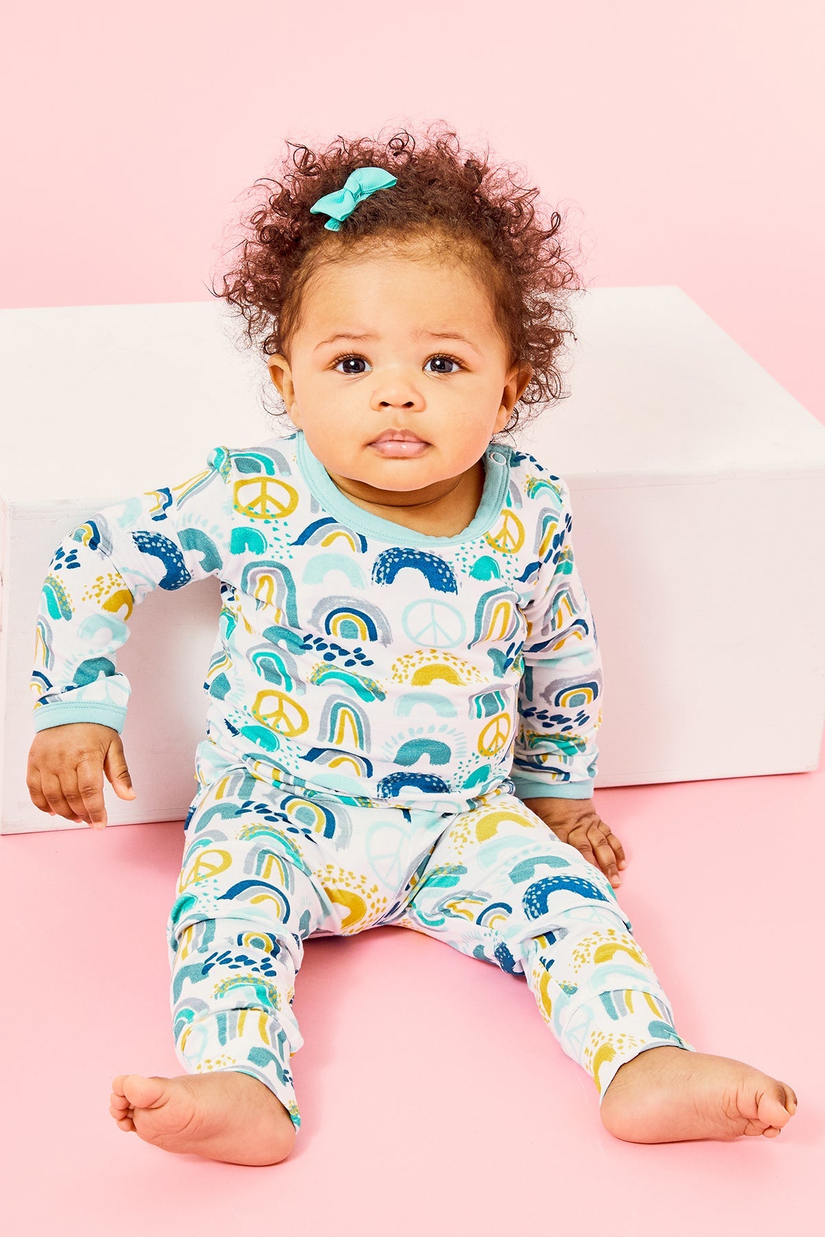 Long Sleeve Pajama Set - Rainbows Blue