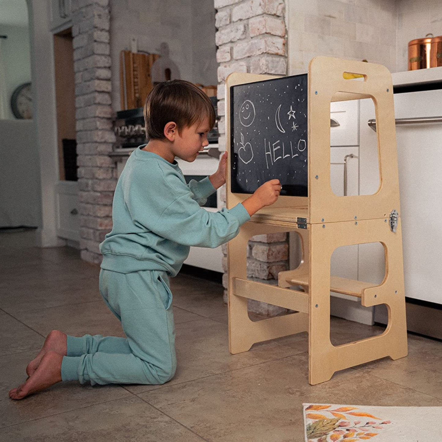 Date - 4 in 1 Kitchen Tower, Desk, Step Stool and Chalkboard