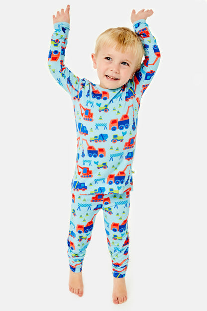 Long Sleeve Pajama Set - Construction Blue