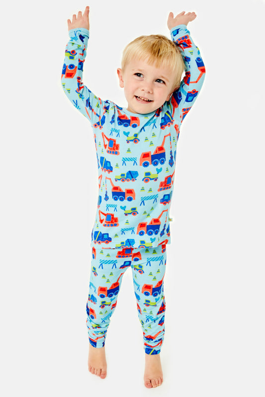 Long Sleeve Pajama Set - Construction Blue