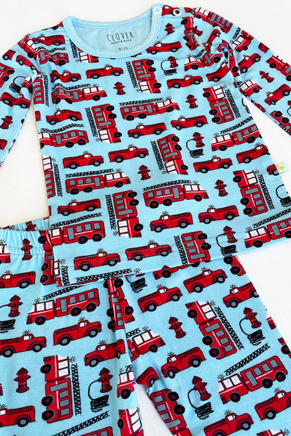 Long Sleeve Pajama Set - Fire Trucks