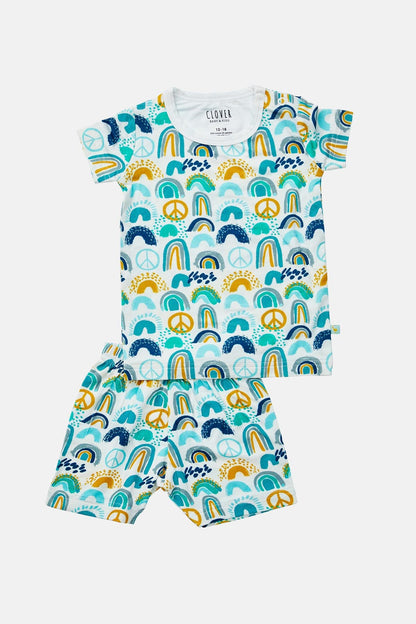 Shorts Pajama Set - Rainbows Blue